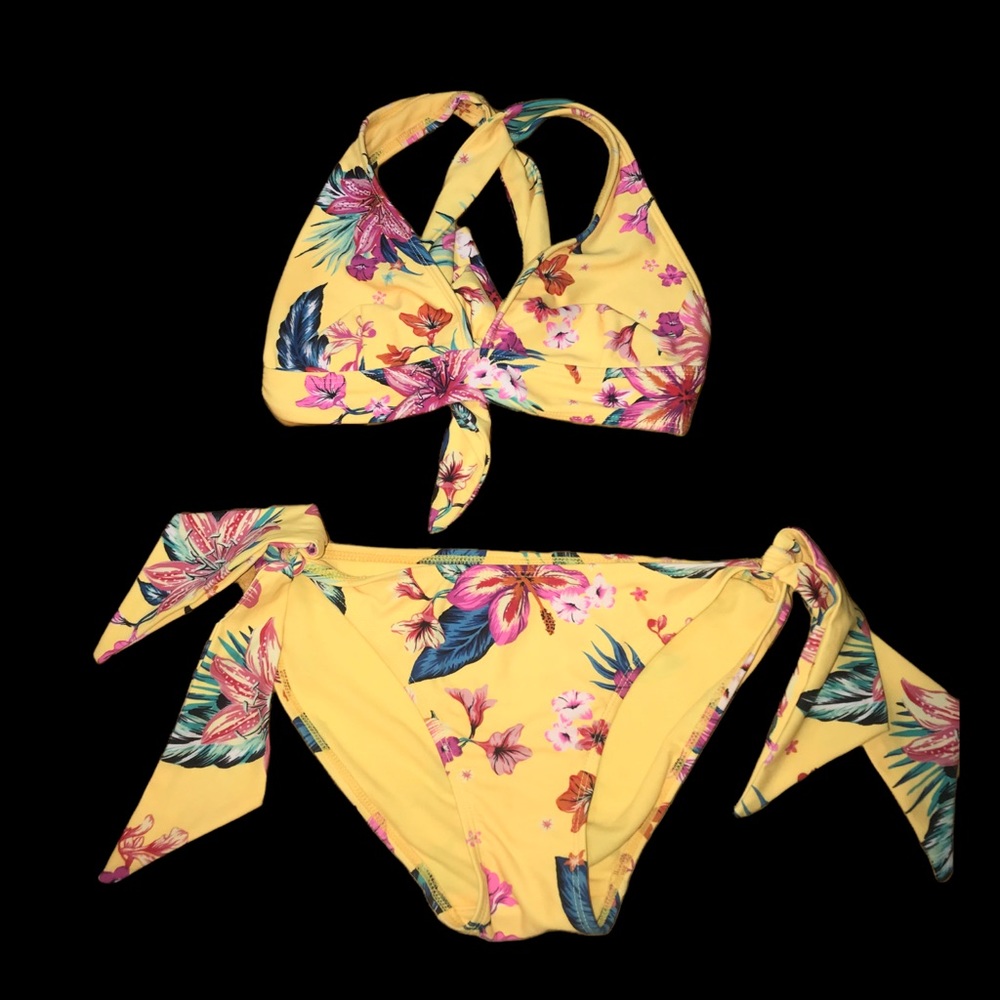 Yellow Crisscross Floral Bikini